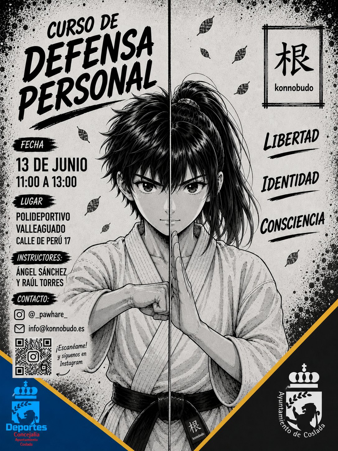 Cartel del Curso de defensa personal del 13 de junio en Coslada