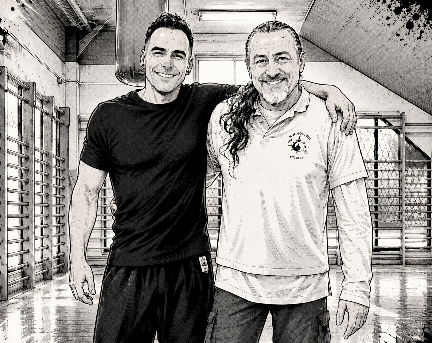 Ángel y Raúl en el tatami tras un entrenamiento